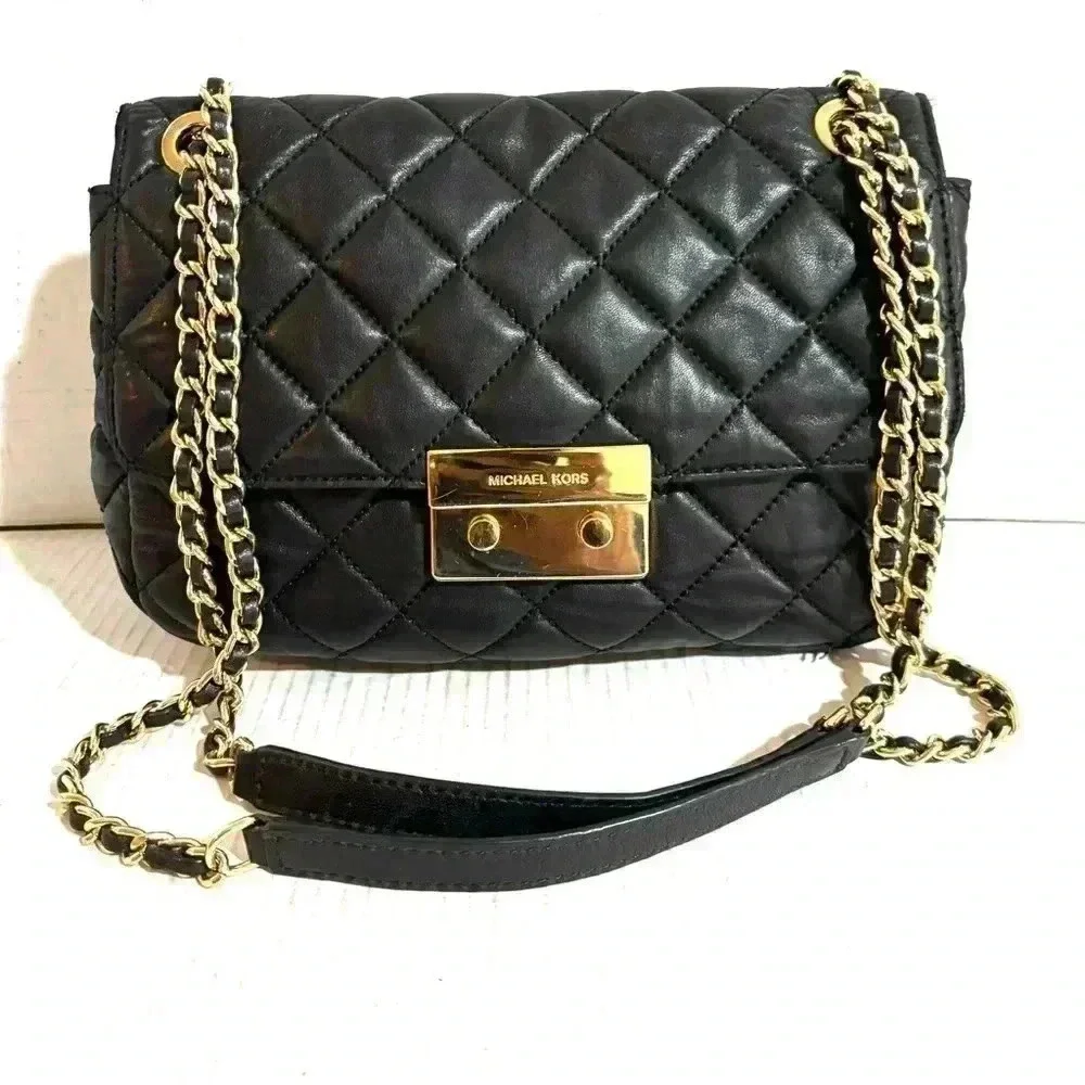 Michael Kors black quilted leather crossbody handbag